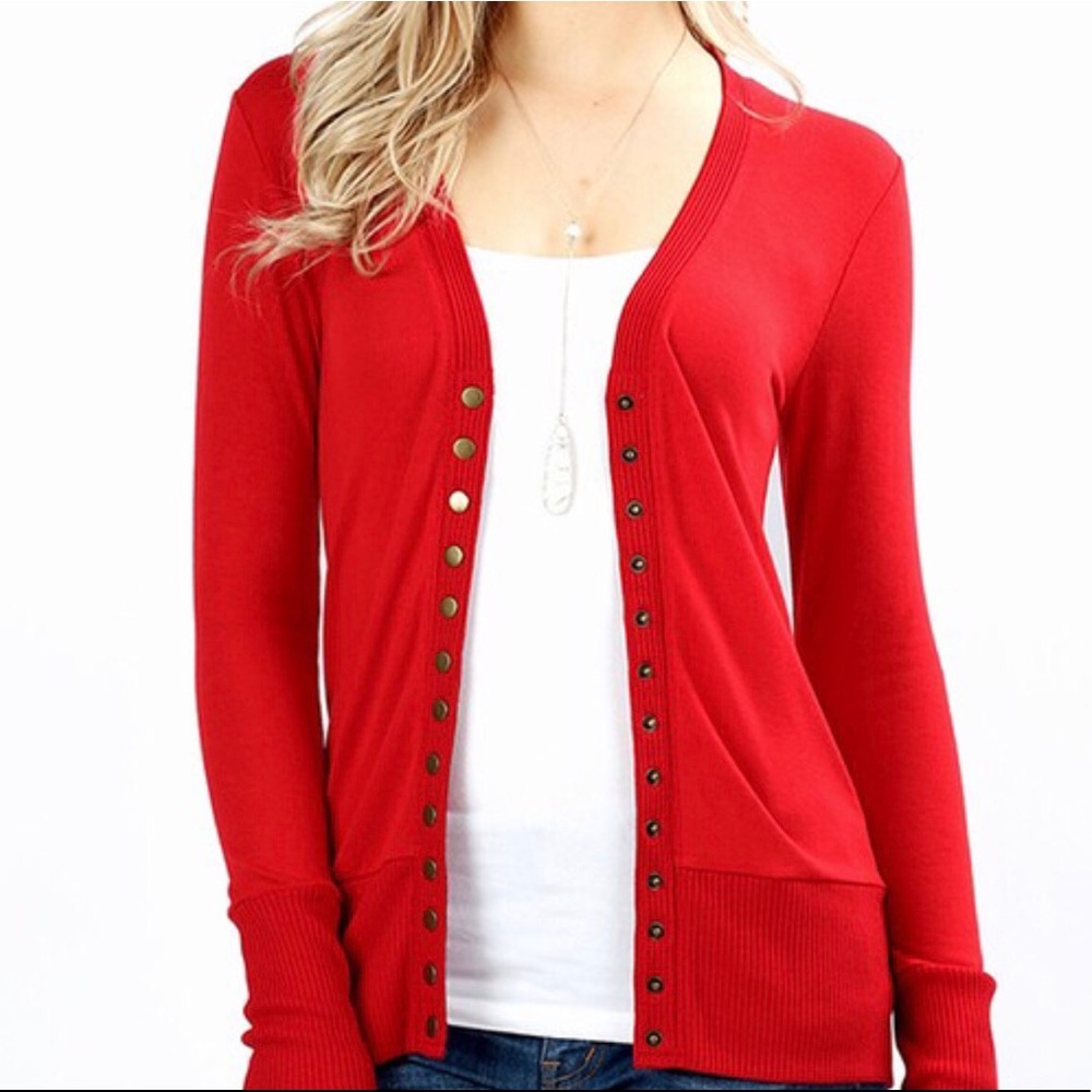 Ruby Red Button Cardigan